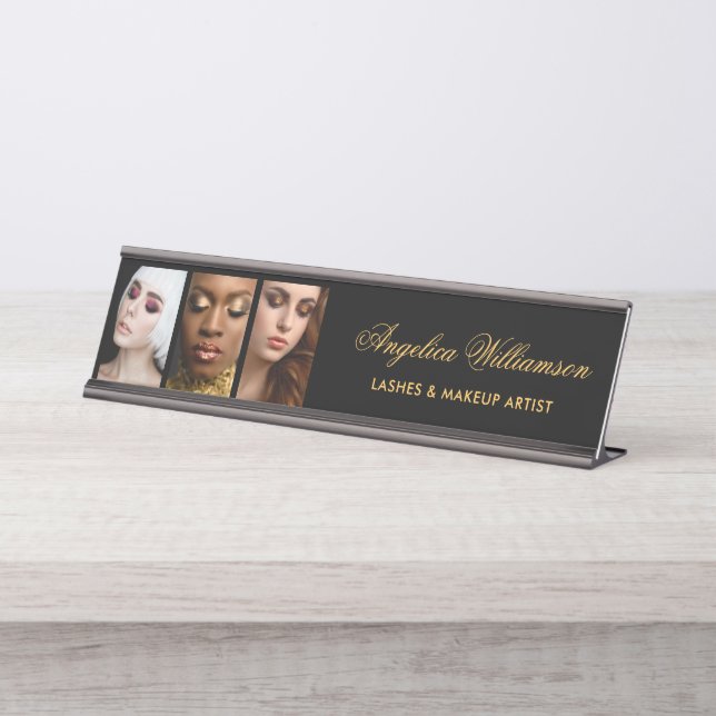 Porte-nom Pour Bureau 3 Liquides de maquillage photo Salon des cheveux N (Devant)
