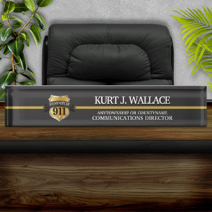 Porte-nom Pour Bureau 911 Dispatcher Thin Gold Line Shield Acrylique