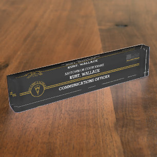 Porte-nom Pour Bureau 911 Dispatcher Thin Gold Lines Flag Desk