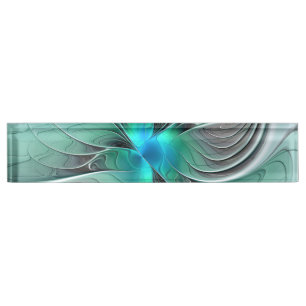 Porte-nom Pour Bureau Abstrait De Bleu, Art Fractal Moderne