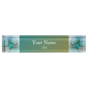 Porte-nom Pour Bureau Abstrait De Bleu, Art Fractal Moderne