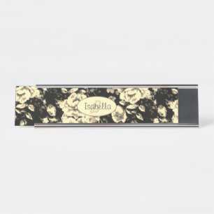 Porte-nom Pour Bureau Abstrait verre pétillant fleuri vintage Monogramme