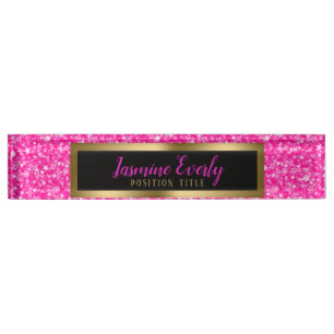 Porte-nom Pour Bureau Accents or Parties scintillant rosé chaud