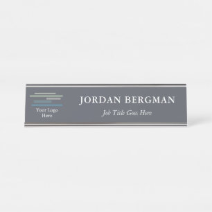 Porte-nom Pour Bureau Acier minimaliste Gris Votre logo Titre