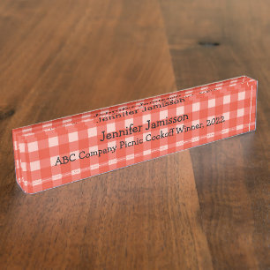 Porte-nom Pour Bureau Acrylique rouge et blanche