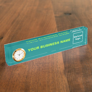 Porte-nom Pour Bureau Acrylique Vert Turquoise Avec Horloge