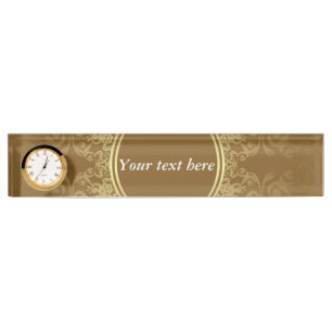 Porte-nom Pour Bureau Affichage de nom de joint d'or avec l'horloge
