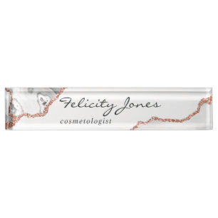 Porte-nom Pour Bureau Agate d'or blanc et Rose