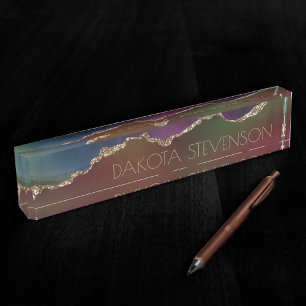 Porte-nom Pour Bureau Agate foncé intense   Moody Rainbow Jewel Tone