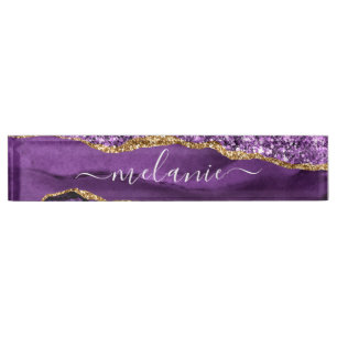 Porte-nom Pour Bureau Agate Violet violet or Parties scintillant Géode N