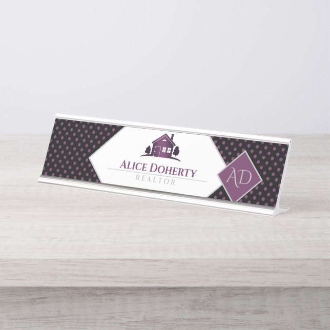 Porte-nom Pour Bureau Agent immobilier| Accueil| Initiales (Devant)