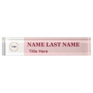 Porte-nom Pour Bureau Ajouter un logo Simple Blush Rose Titre de nom