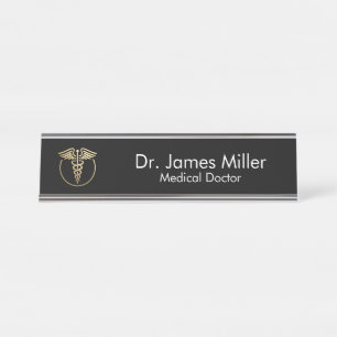 Porte-nom Pour Bureau Ajouter Votre Nom Médicale Caduceus Symbole Black