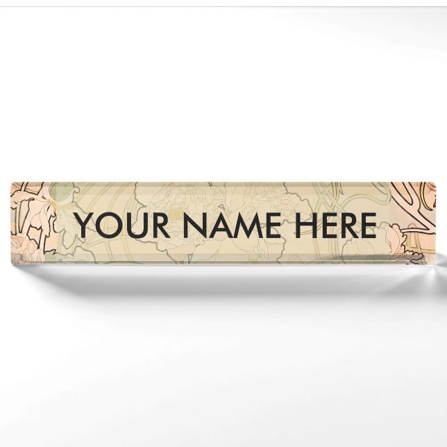 Porte-nom Pour Bureau Alfonse Mucha Art Nouveau Peonies (Devant)