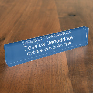 Porte-nom Pour Bureau Analyste en cybersécurité en acrylique bleu