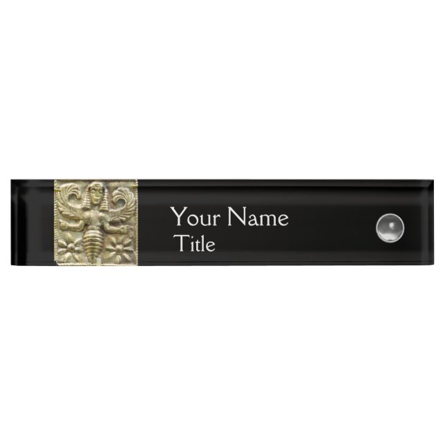 Porte-nom Pour Bureau ANTIQUE GRECQUE HONEY BEE GODDESS Black, White Gem (Devant)