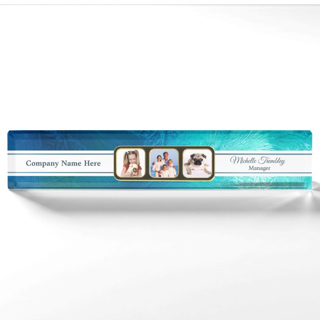 Porte-nom Pour Bureau Aqua Ice Photo personnalisée (Devant)