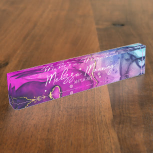 Porte-nom Pour Bureau Aquarelle Abstraite moderne violet rose