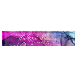 Porte-nom Pour Bureau Aquarelle Abstraite moderne violet rose
