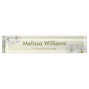 Porte-nom Pour Bureau Aquarelle Blanc Cosmos Fleurs Peinture Botanique