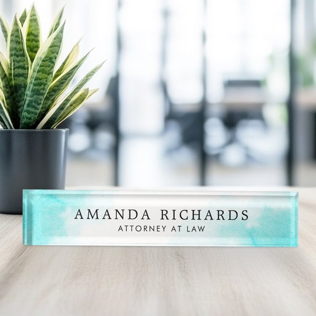 Porte-nom Pour Bureau Aquarelle bleu Aqua (Aqua blue watercolor desk name plate)