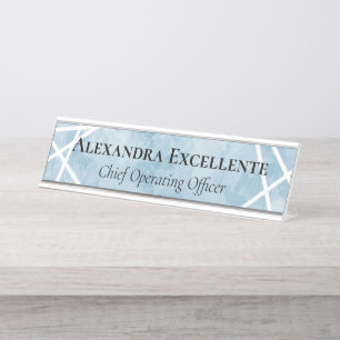 Porte-nom Pour Bureau Aquarelle bleue Géométrique Moderne Personnalisé F