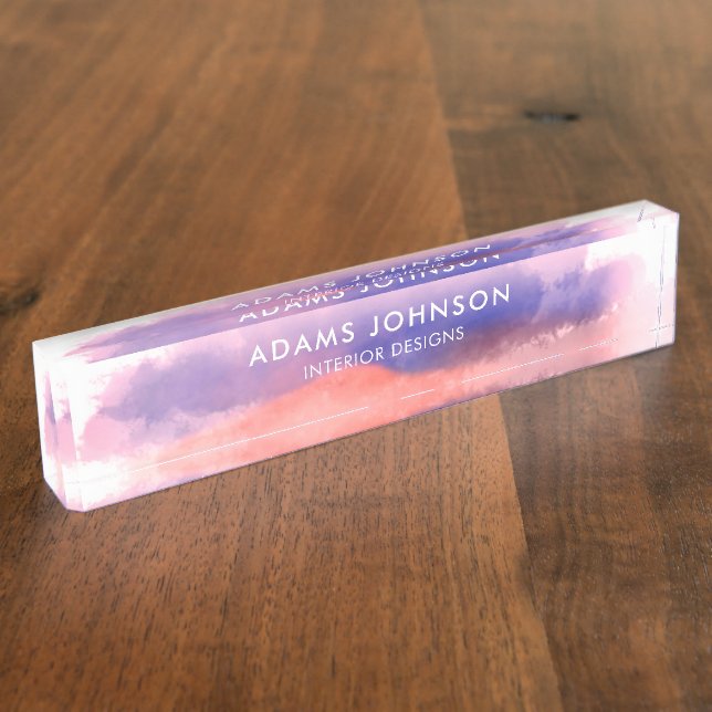 Porte-nom Pour Bureau Aquarelle bleue professionnelle Abstraite (Taille)