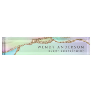 Porte-nom Pour Bureau Aquarelle Chic Pastel Arc-en-Ciel Gold Parties sci