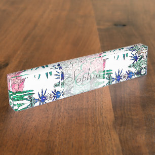 Porte-nom Pour Bureau Aquarelle colorée élégante Motif Floral