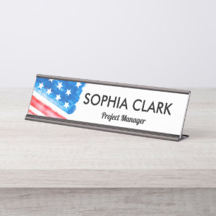 Porte-nom Pour Bureau Aquarelle du drapeau américain Personnalisé