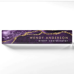Porte-nom Pour Bureau Aquarelle élégante Purple Gold Parties scintillant