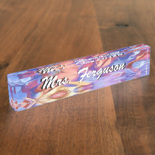 Porte-nom Pour Bureau Aquarelle florale abstraite personnalisée