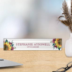 Porte-nom Pour Bureau Aquarelle florale de tournesol