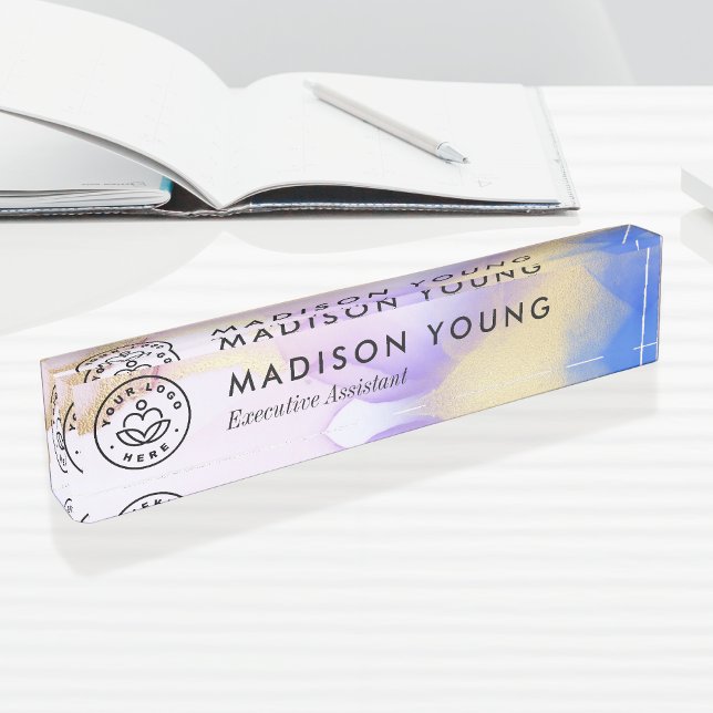Porte-nom Pour Bureau Aquarelle Lilac Gold Luxe Personnalisé (Créateur téléchargé)