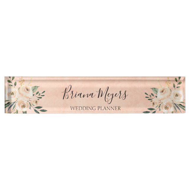 Porte-nom Pour Bureau Aquarelle Moderne Brosse À Brush Hydrangeas Busine (Devant)