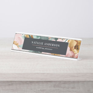 Porte-nom Pour Bureau Aquarelle moderne florale et feuillage élégant