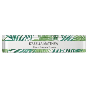 Porte-nom Pour Bureau Aquarelle moderne Tropical Palm Tree Green