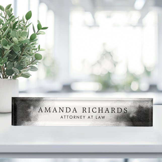 Porte-nom Pour Bureau Aquarelle noire et gris foncé (Black and dark gray watercolor desk name plate)