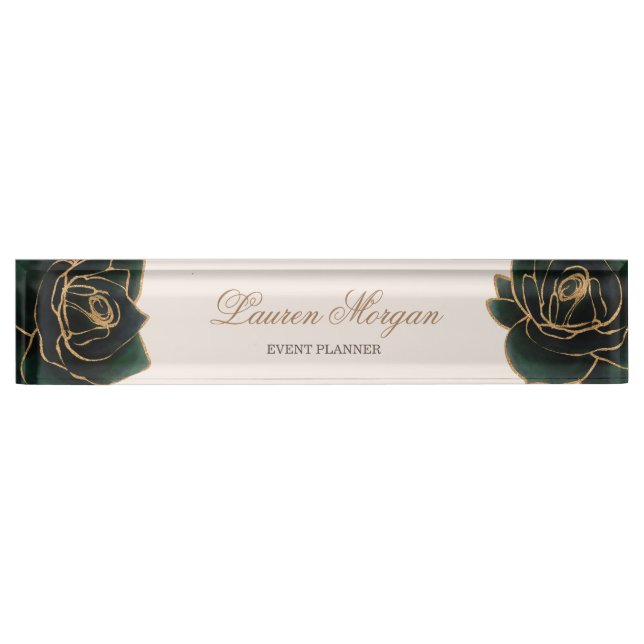 Porte-nom Pour Bureau Aquarelle or | Plaque signalitique nom (Devant)