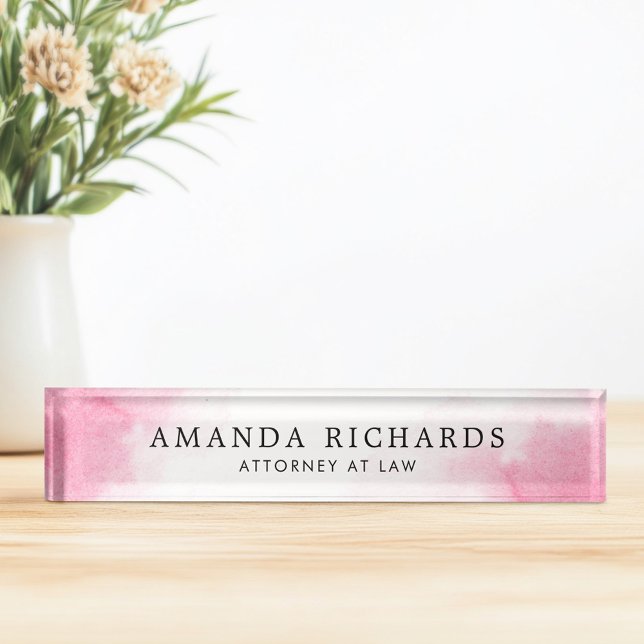Porte-nom Pour Bureau Aquarelle rose (Pink watercolor desk name plate)