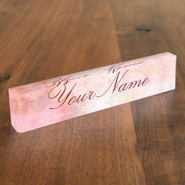 Porte-nom Pour Bureau Aquarelle rose Arrière - plan floral (Taille)