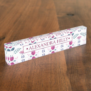 Porte-nom Pour Bureau Aquarelle rose Floral design