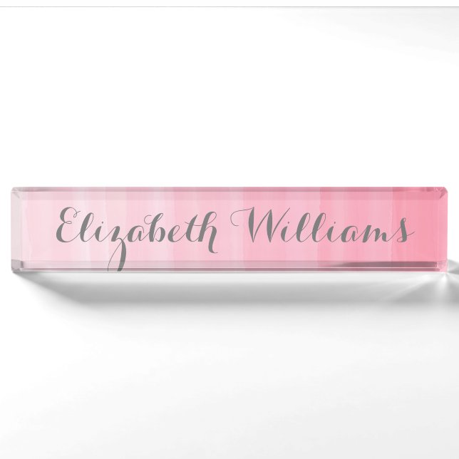 Porte-nom Pour Bureau Aquarelle rose Ombre feminine Monogramme Nom (Devant)