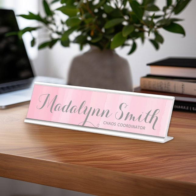 Porte-nom Pour Bureau Aquarelle rose Ombre feminine Monogramme Nom (Personalized Desk Sign with Name and Title - Custom Executive Name Plate)