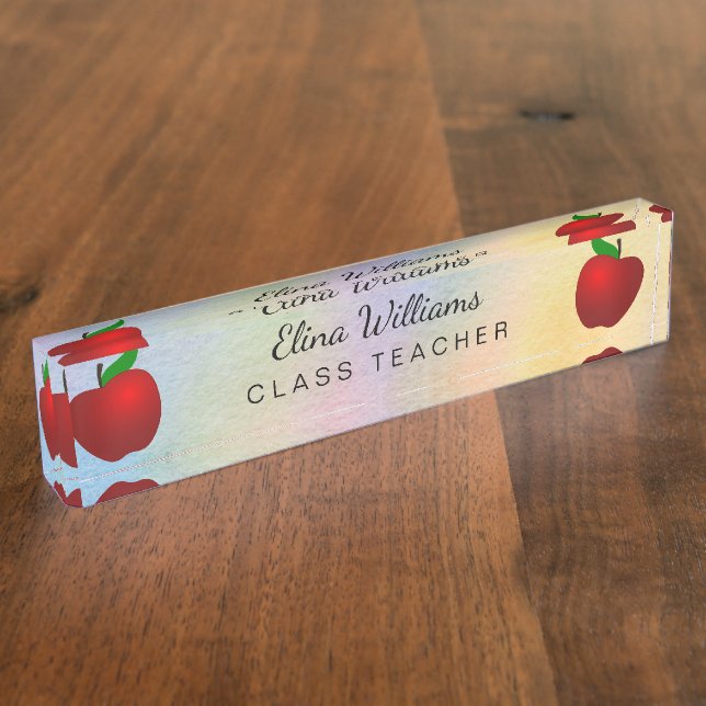 Porte-nom Pour Bureau Aquarelle rouge d'Apple de maître d'école (Taille)