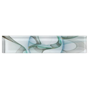 Porte-nom Pour Bureau Art Abstrait moderne Fractal Bleu Turquoise Gris