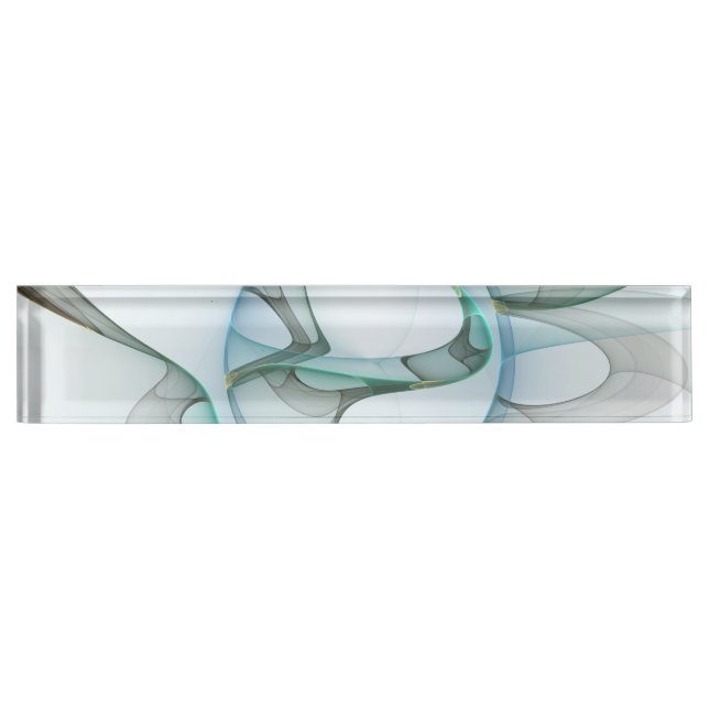 Porte-nom Pour Bureau Art Abstrait moderne Fractal Bleu Turquoise Gris (Devant)