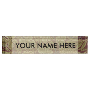 Porte-nom Pour Bureau Art de vigne rouge vert William Morris