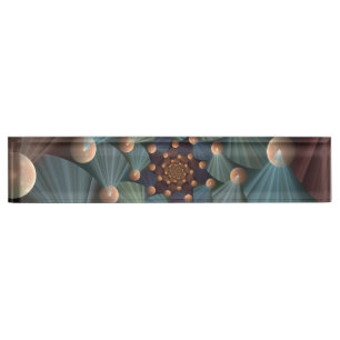 Porte-nom Pour Bureau Art Fractal Abstrait Avec Profondeur Bleu Brown Ar