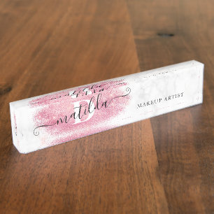 Porte-nom Pour Bureau Artiste de maquillage en marbre parties scintillan